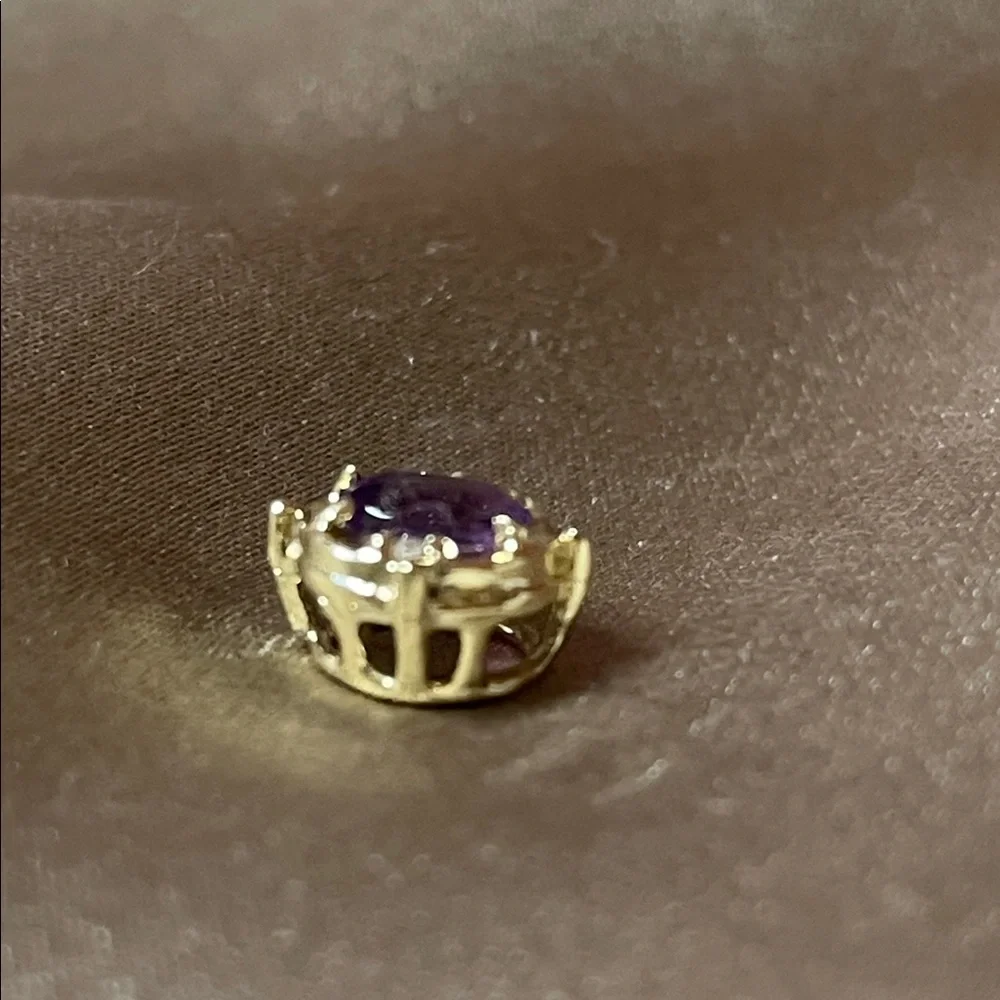 Vintage Solid 14k and Genuine Amethyst Bracelet Slide Charm 7mm - Picture 5 of 8